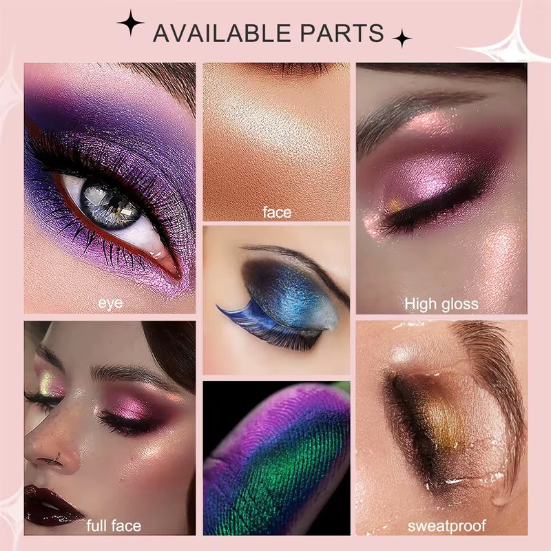 12-Color Chameleon Glitter Eyeshadow Palette – Long-Lasting, Pearlescent Shimmer for Dazzling, Color-Shifting Eye Makeup